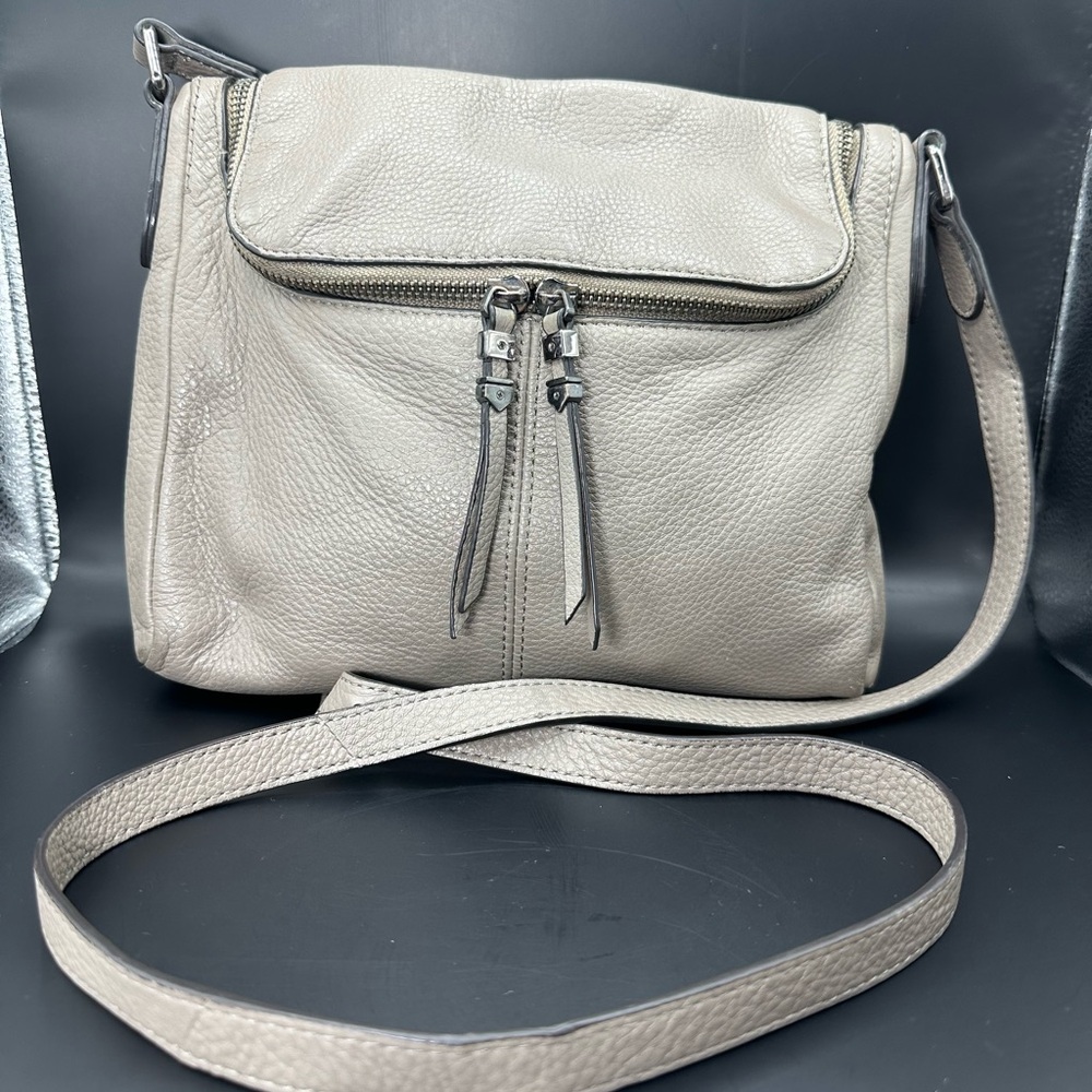 Vince Camuto Pebble Leather Crossbody. Color is Tranquility (Taupe).